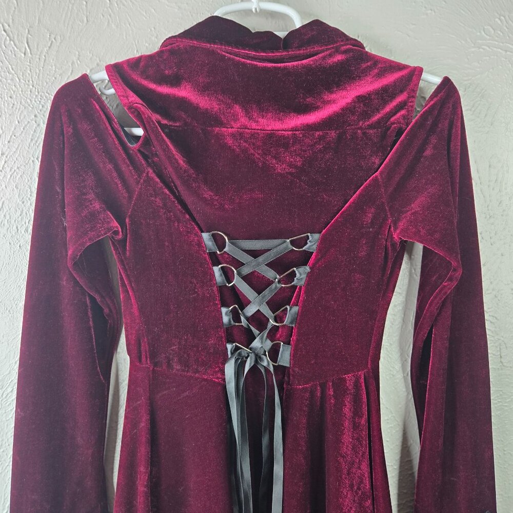 Killstar Burgundy Velvet Lace-Trim Mini Dress - Picture 8 of 13